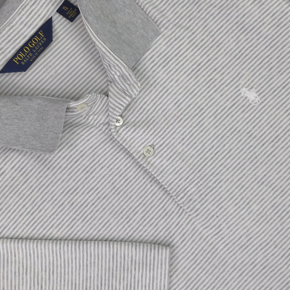 Polo Golf Ralph Lauren Polo Shirt Mens XL Gray Stripe Golf Performance Wicking